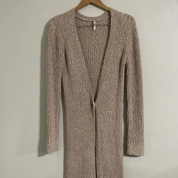 Free People 'Skylight' Rib-Knit Long Cardigan Sweater, Morning Oat XS - Picture 3 of 14